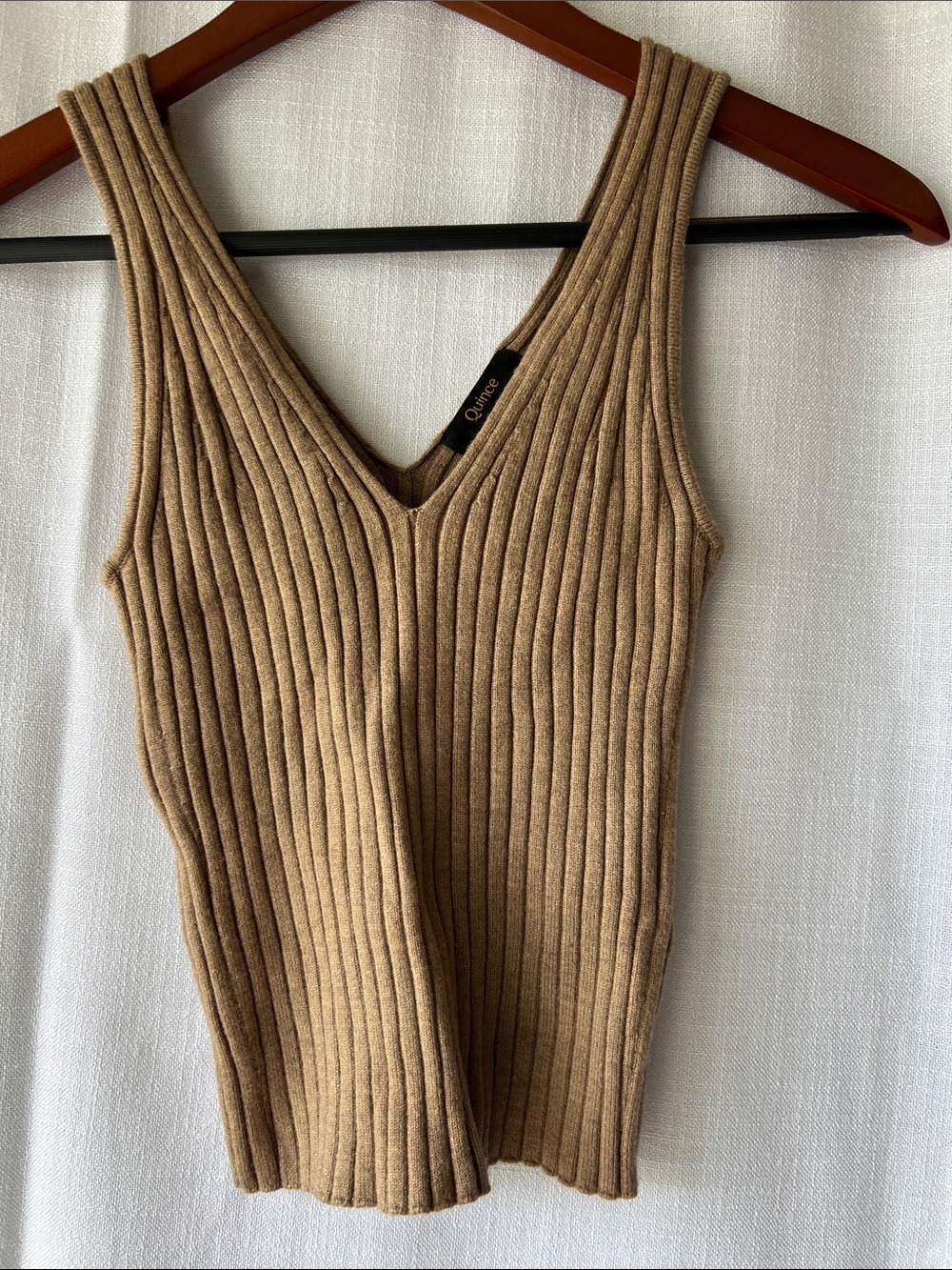 Quince Ribbed V-Neck Tank Top in Camel Brown